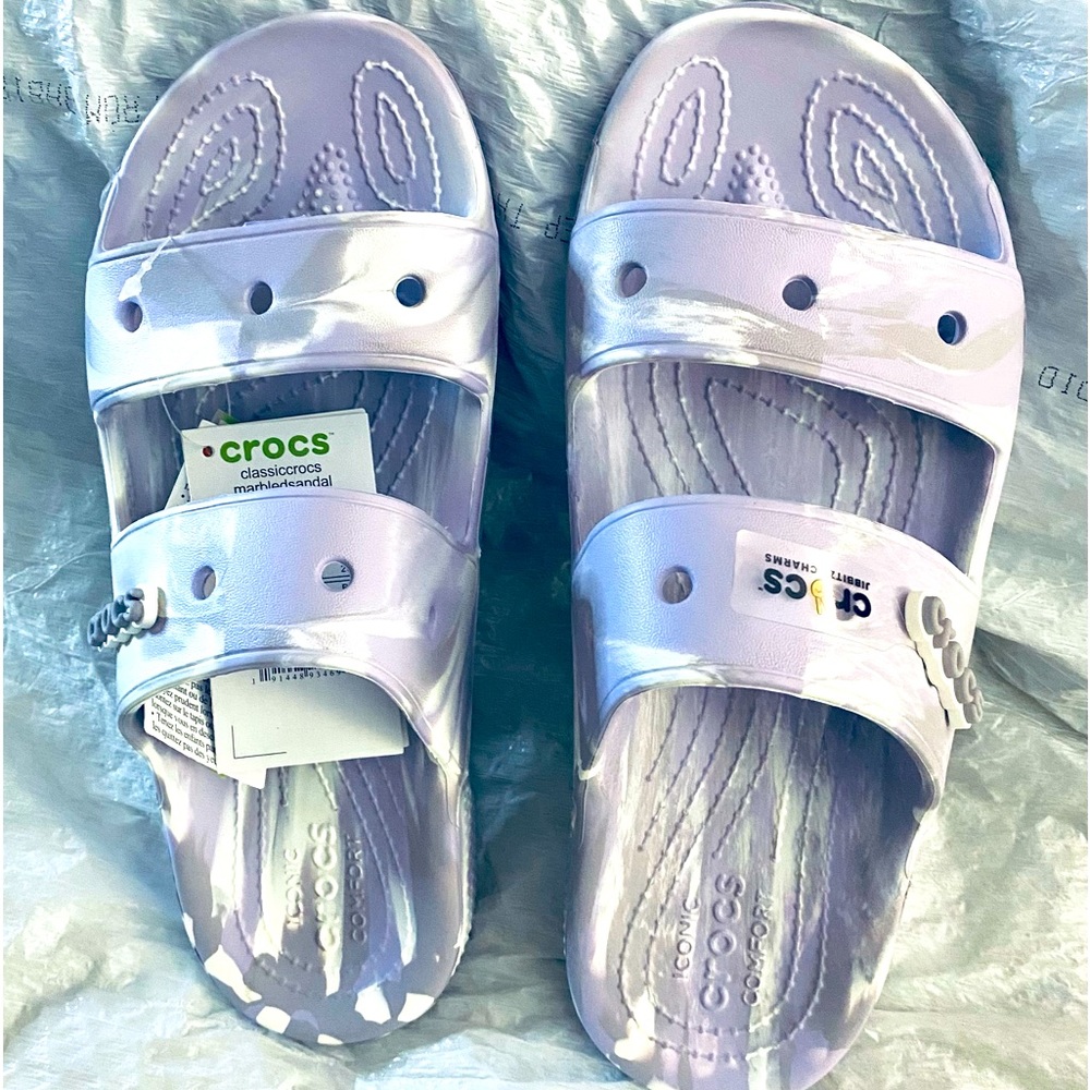 CROCS Iconic Classic Slides Sandals Size M7 W9 Unisex Marbled Lavender